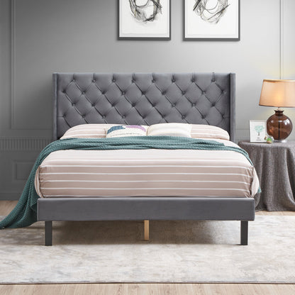 Upholstered Queen Bed with Wings Design-3