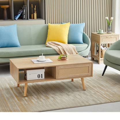 Rattan Coffee Table With Sliding Doors-1