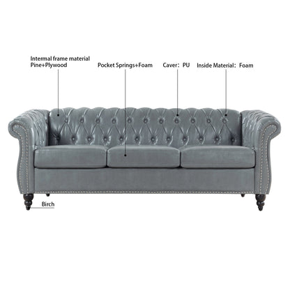 Rolled Arm Chesterfield 3 Seater Sofa-8