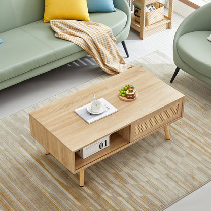 Rattan Coffee Table With Sliding Doors-2