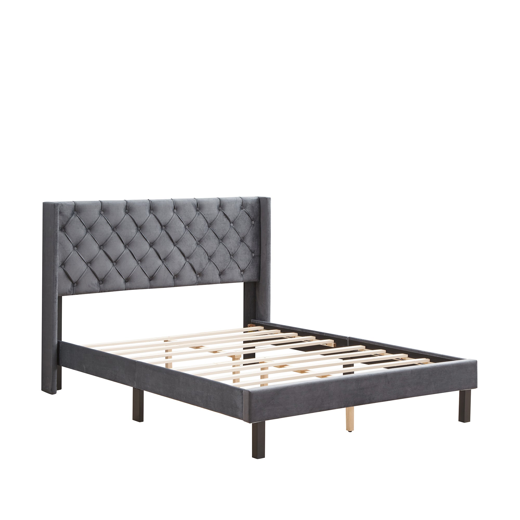 Upholstered Queen Bed with Wings Design-4