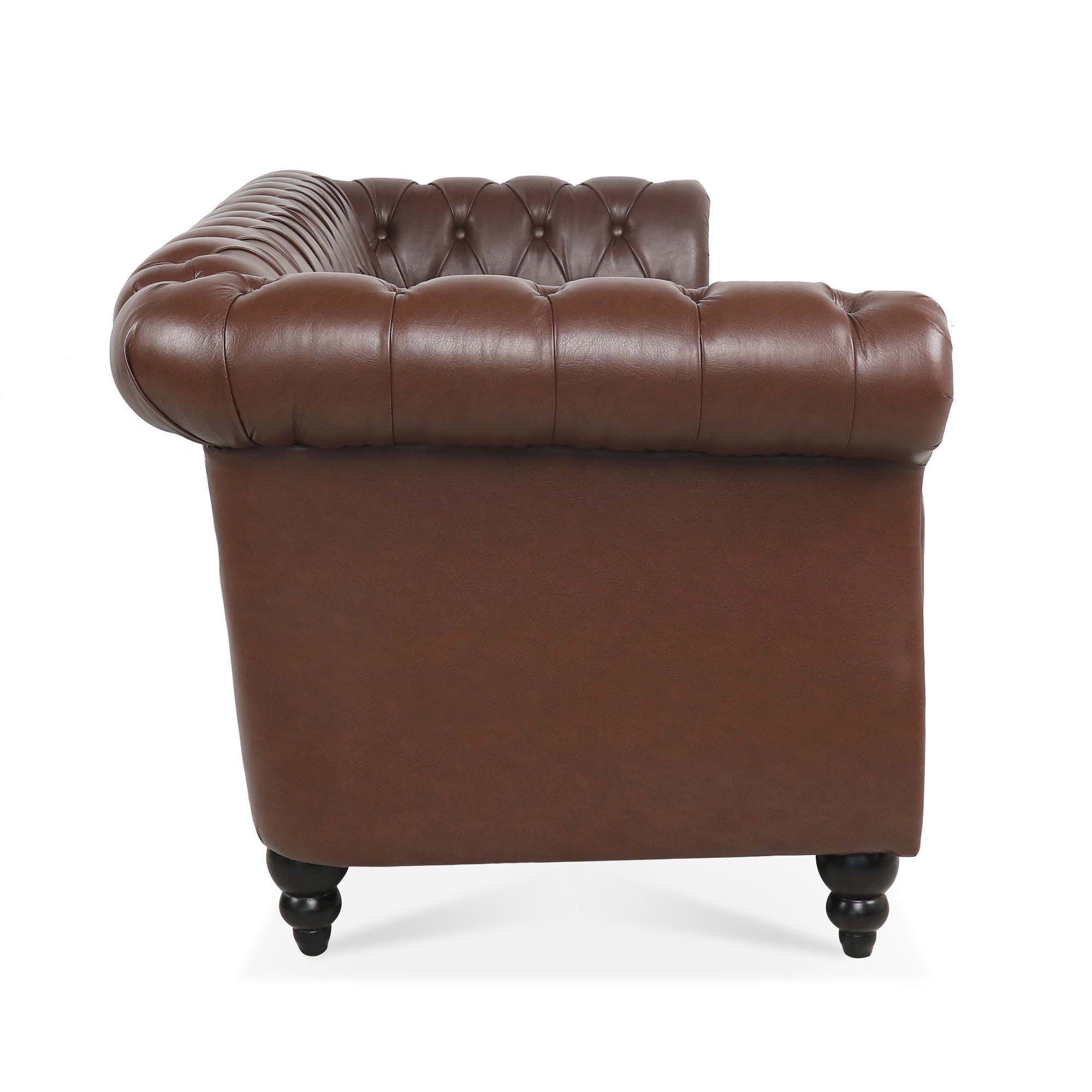 Dark Brown PU Rolled Arm Chesterfield 3 Seater Sofa-9