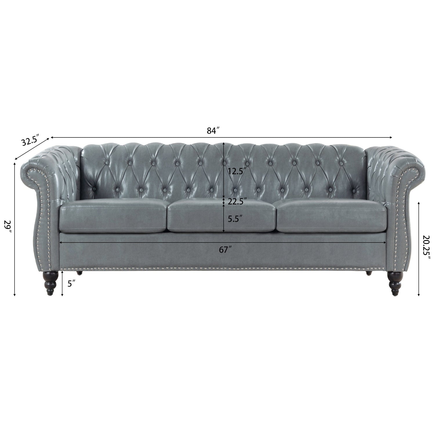 Rolled Arm Chesterfield 3 Seater Sofa-7