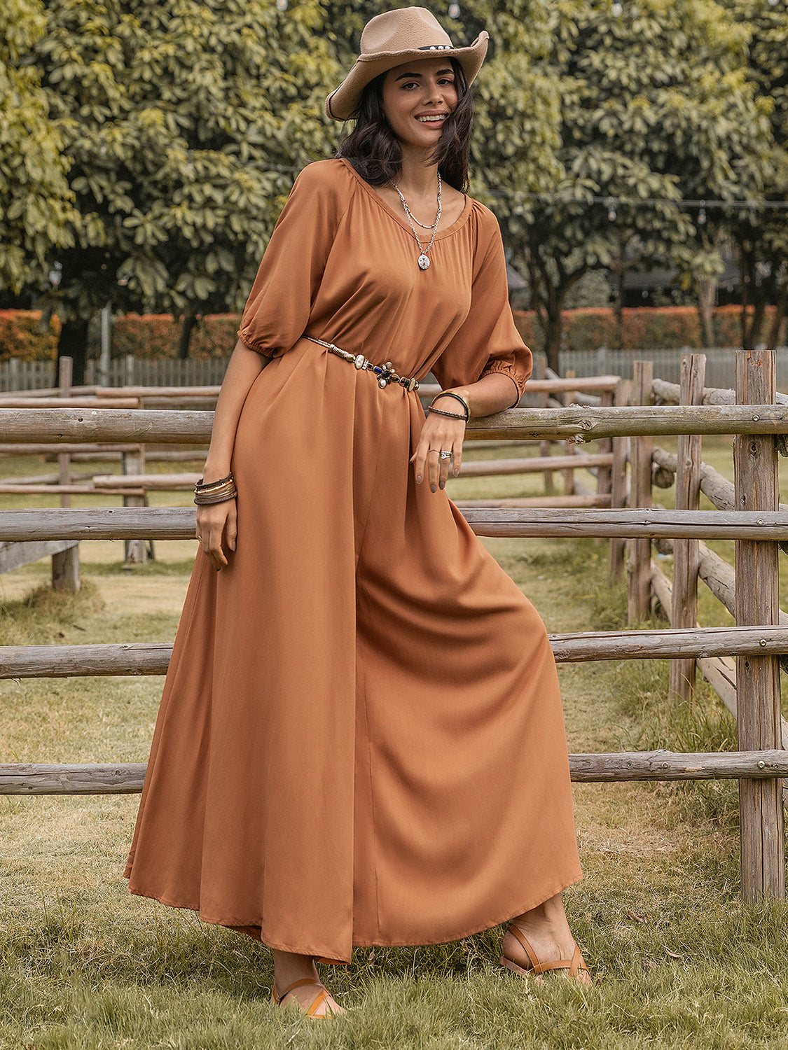 Scoop Neck Half Sleeve Wide Leg Jumpsuit