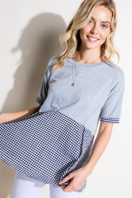 CHECKER SOLID MIX TUNIC TOP