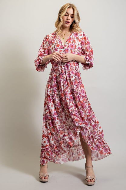 BOHEMIAN FLORAL HIGH AND LOW MAXI DRESS