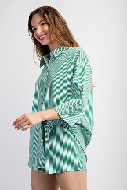 2pcs SET SOFT WOVEN STRIPE OVERSIZE SHIRT AND SHOR