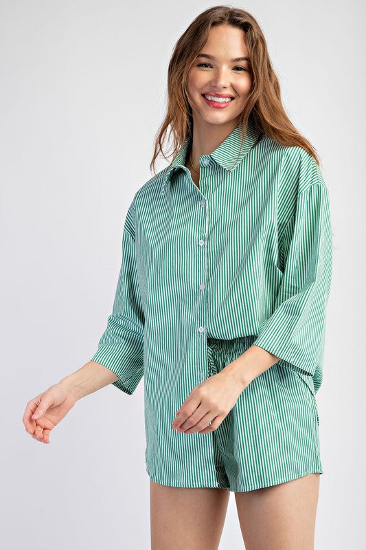 2pcs SET SOFT WOVEN STRIPE OVERSIZE SHIRT AND SHOR