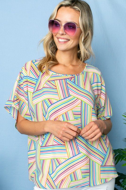 MULTI GEO PRINT WOVEN KIMONO TOP