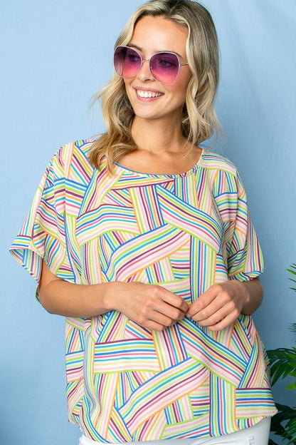 MULTI GEO PRINT WOVEN KIMONO TOP