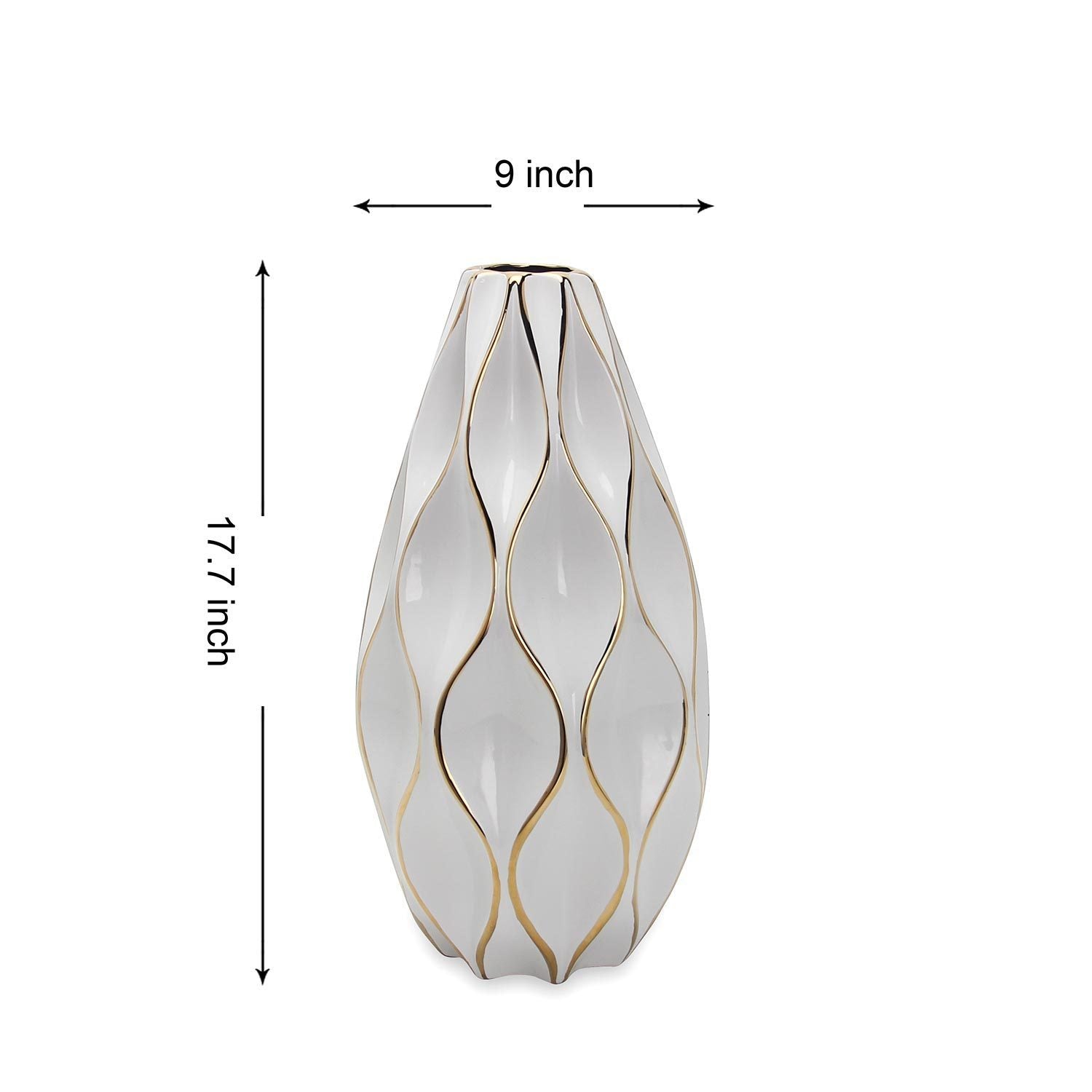 Elegant White Ceramic Vase with Gold Accents-3