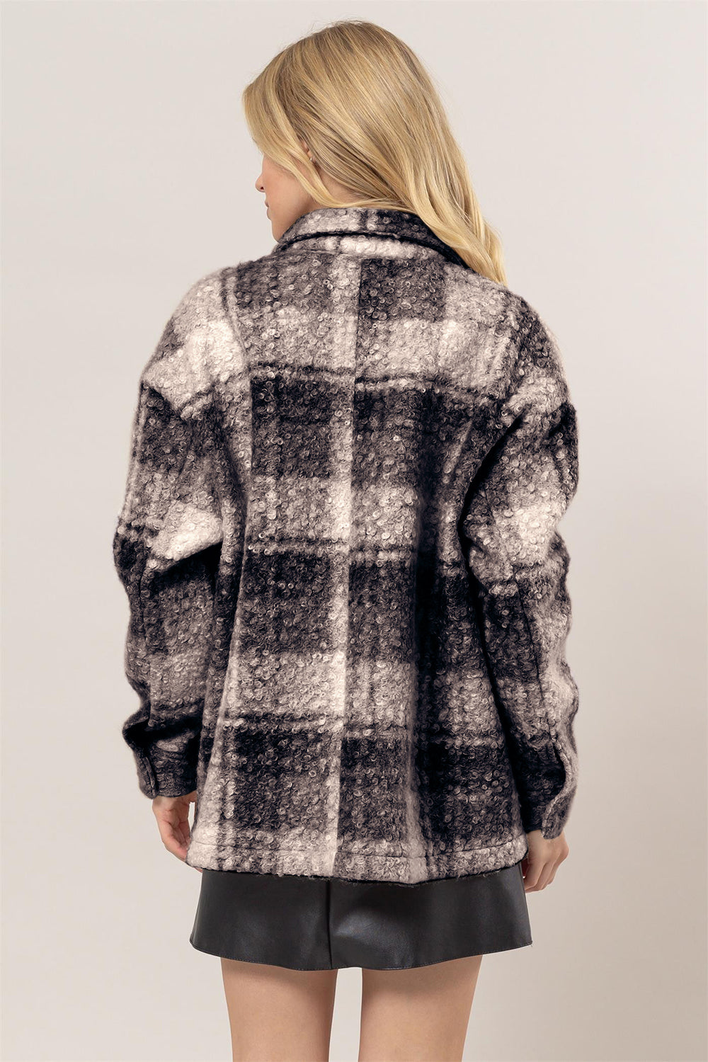 HYFVE Plaid Button Up Boucle Jacket