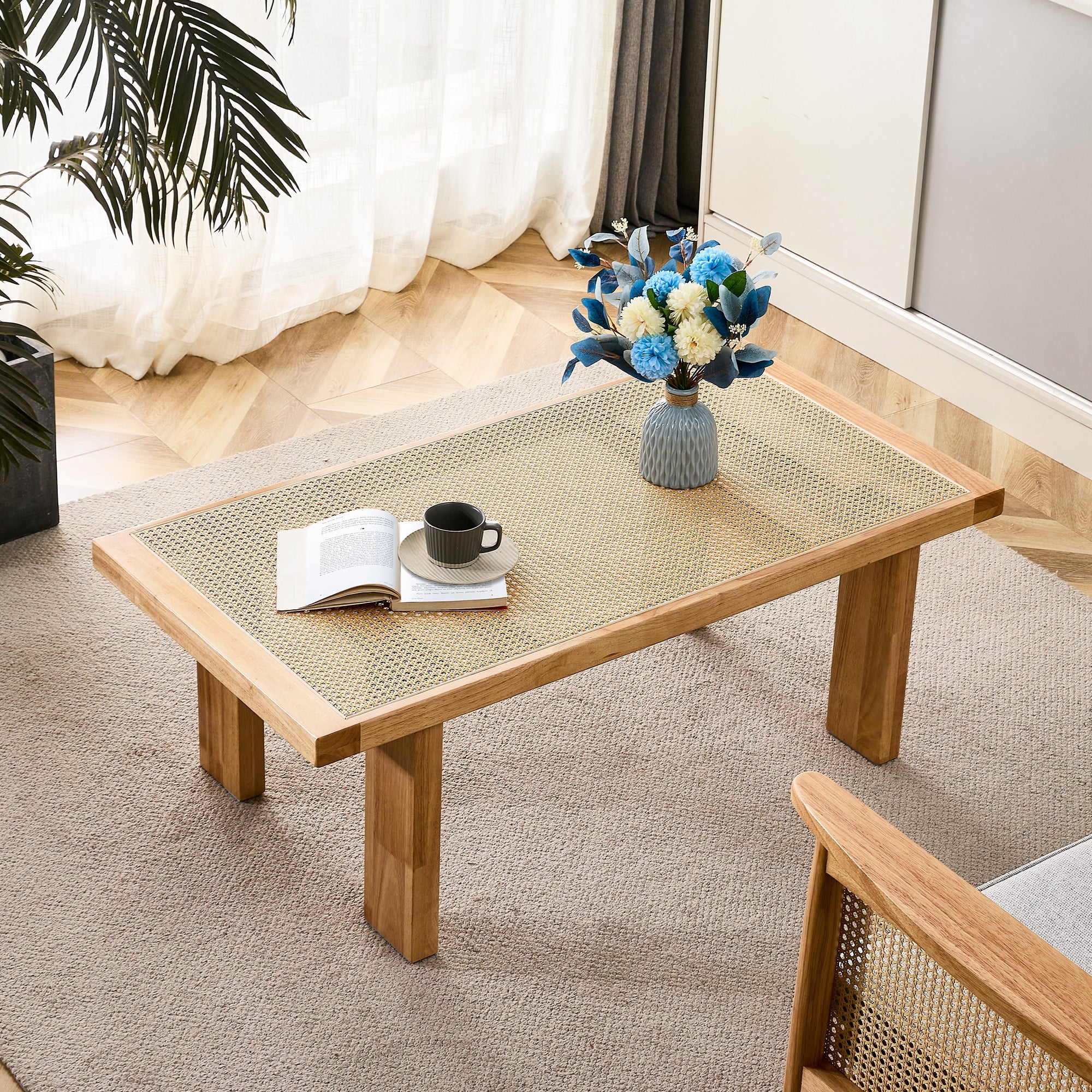 Modern Minimalist Rectangular Rattan Tabletop Coffee Table-3