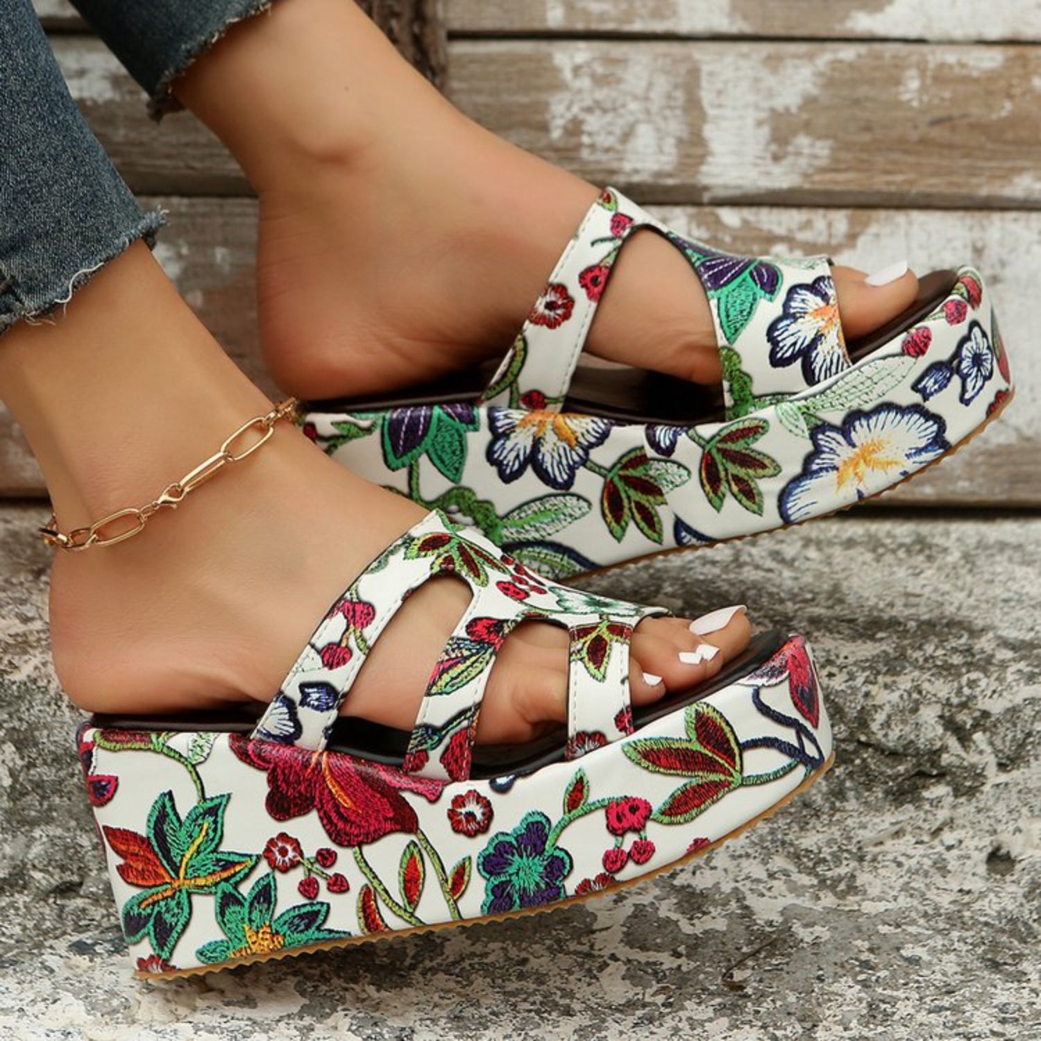 Cutout Floral Peep Toe Sandals