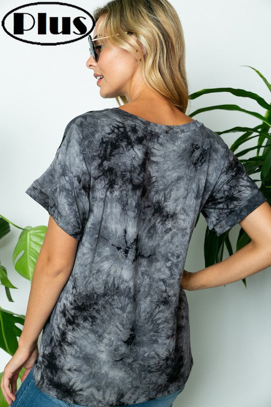 PLUS TIE DYE V NECK BOXY TOP