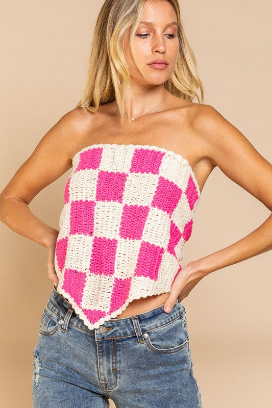 Checkerboard Pattern Tube Top Sweater