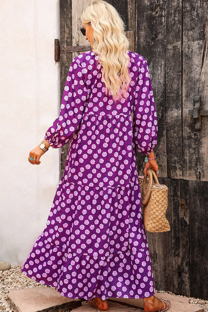 Printed Tie Neck Maxi Dress