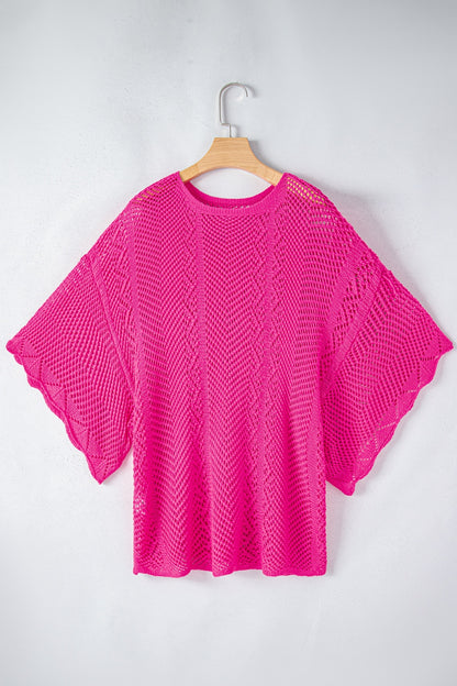 Openwork Round Neck Half Sleeve Knit Top