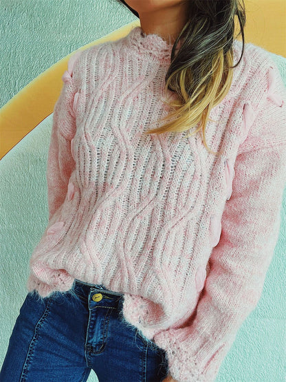 Scalloped Hem Dropped Shoulder Long Sleeve Sweater