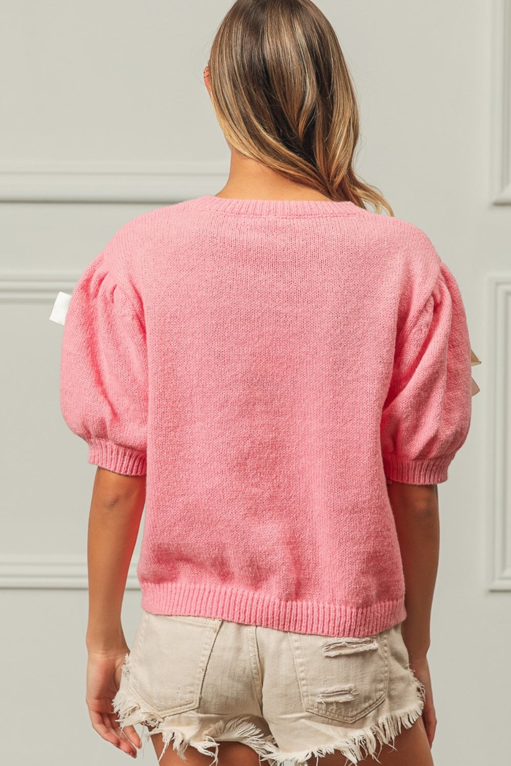 Bow Detail Puff Sleeve Sweater