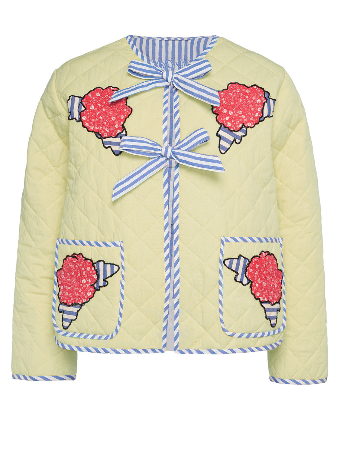 Embroidered Flower Tied Long Sleeve Winter Coat