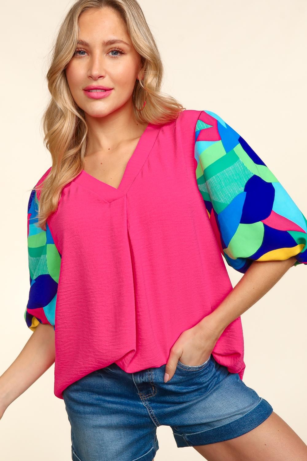 Haptics V-Neck Half Sleeve Blouse