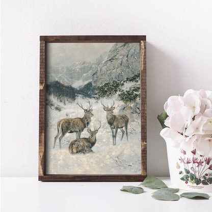 Vintage Print Framed | Deer In The Winter A82-2