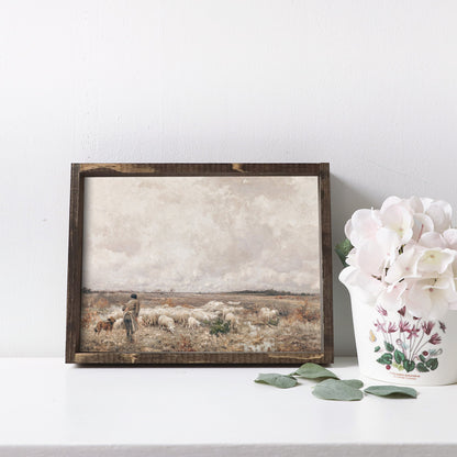 Vintage Print Framed | Landscape Sheep A83-0