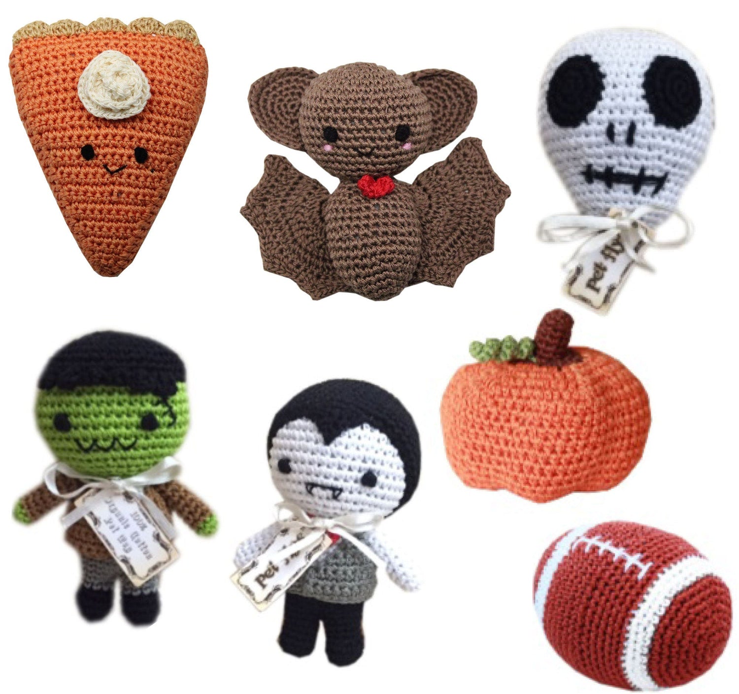 Knit Knacks Organic Cotton Pet&amp; Dog Toys, &quot;Fall Group&quot; (Options: Football, Dracula, Bat Damon, Skully, Franky Monster, Pumpkin, Pumpkin Pie)-0