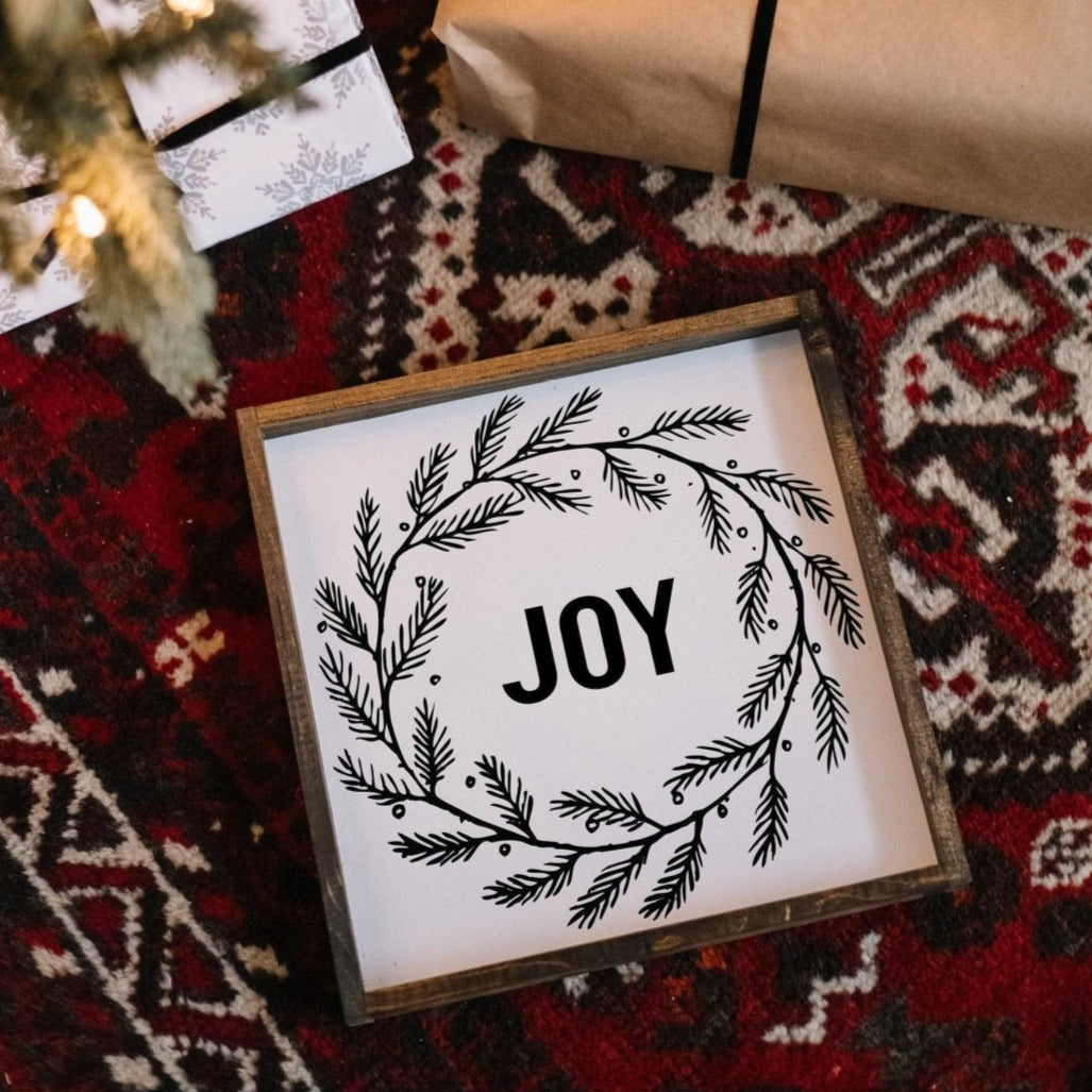 Joy Wreath Wood Sign-0