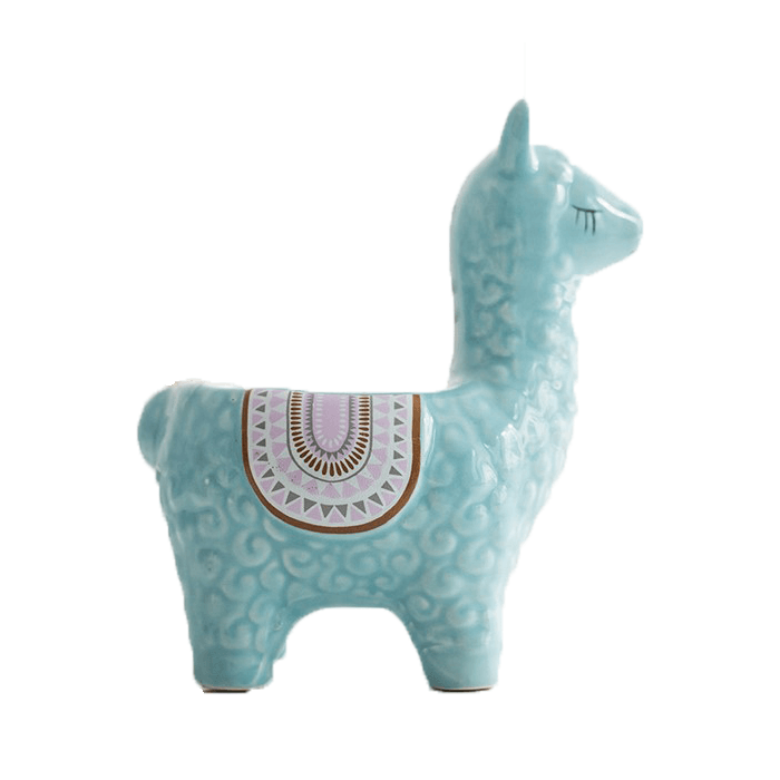 Light Blue Alpaca/Llama Forward Facing Ceramic Succulent Planter-0