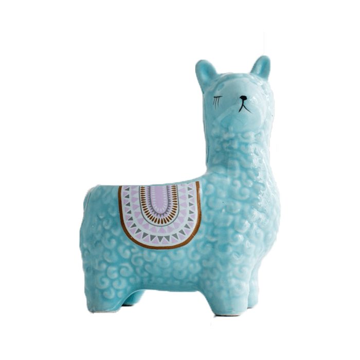 Light Blue Alpaca/Llama Head Turned Ceramic Succulent Planter-0