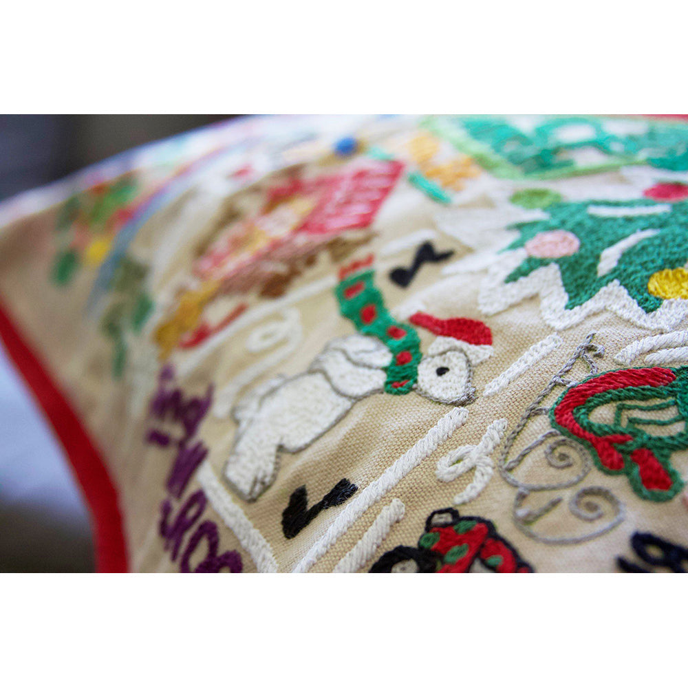 North Pole City Hand-Embroidered Pillow by Cat Studio-2