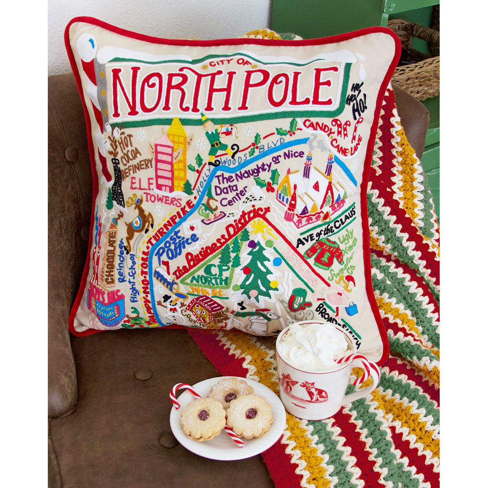 North Pole City Hand-Embroidered Pillow by Cat Studio-3