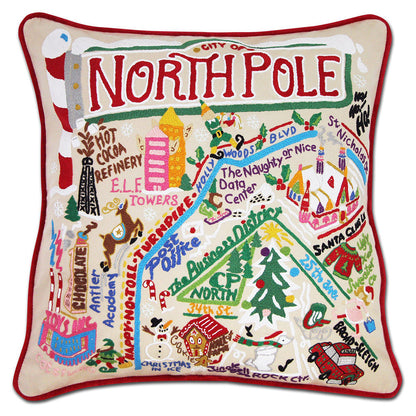 North Pole City Hand-Embroidered Pillow by Cat Studio-0