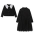 Girls Single Breasted Cardigan Tops Black Dress Sets-1