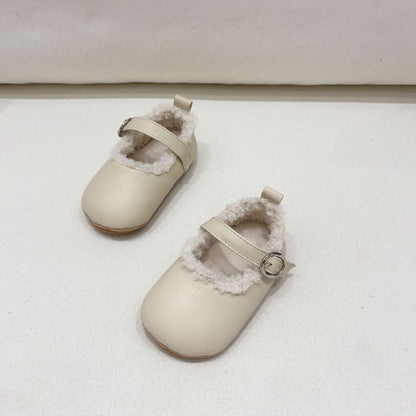 Ins Infant Baby Girl Solid Color Plush Warm Anti-Slip Shoes In Winter-9