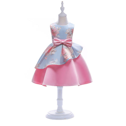 Baby Girl Floral Pattern Bow Tie Princess Tutu Dress Formal Dress-5