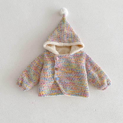 Baby Gradient Color Dots Long Sleeves Winter Outfit Warm Overcoat With Christmas Hood-9