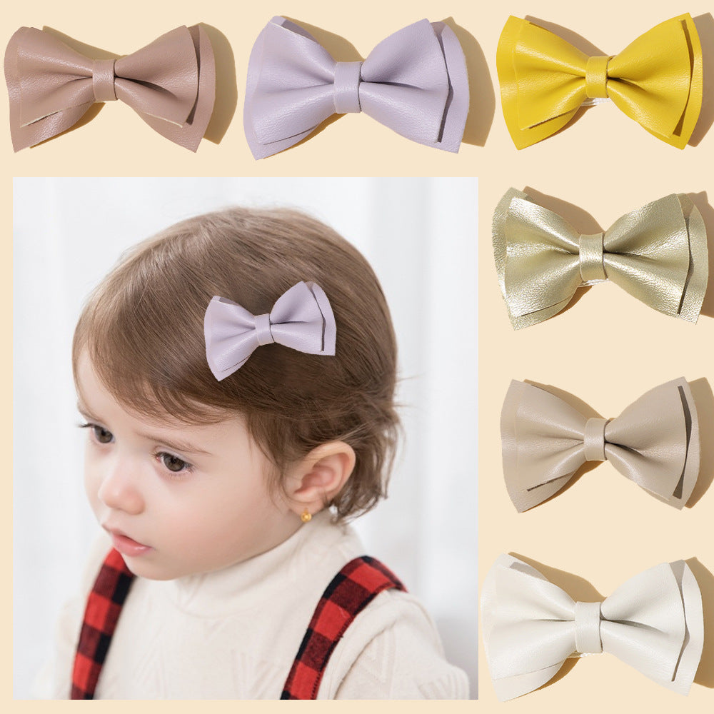 Girls Plain Solid Color Bow Tie Hair Clips Handmade Cloth Accessory-0