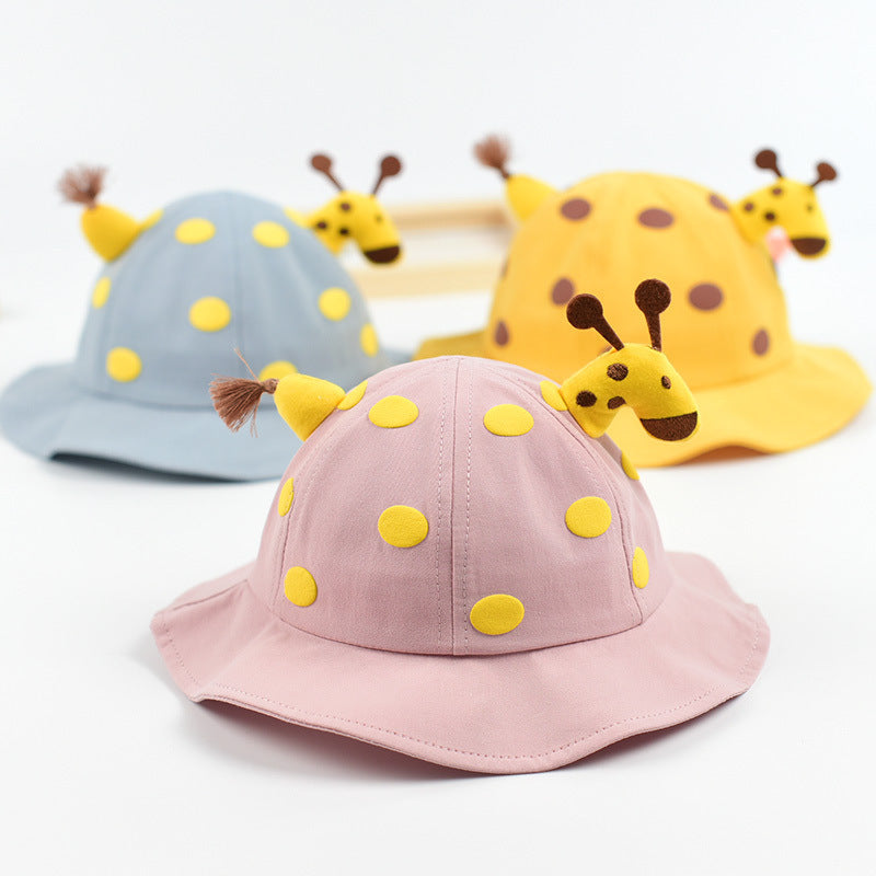 Baby Solid Color Animal Print Design Sunshade Bucket Hats-0