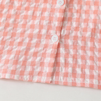 Baby Girl 1pcs Plaid Pattern Contrast Tape Lapel Design Combo Shorts Sets-10