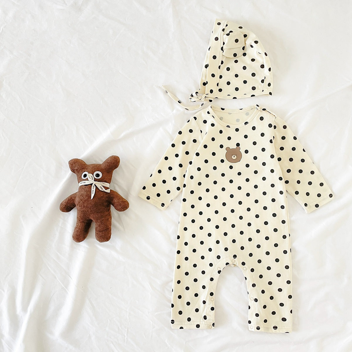 Baby Dot And Bear Pattern Long Sleeve Soft Cotton Jumpsuit-9