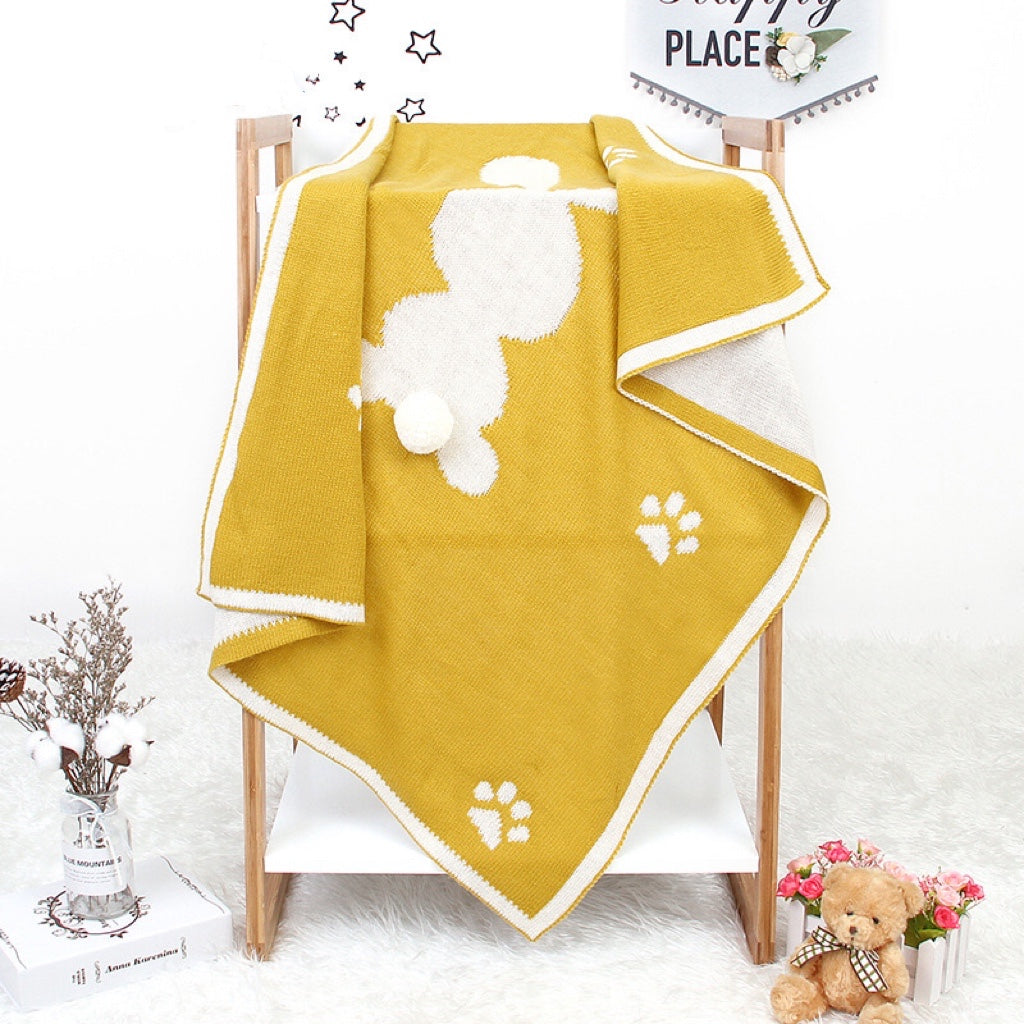 Baby Cartoon Rabbit &amp; Footprints Embroidered Graphic 3D Tail Blanket-9