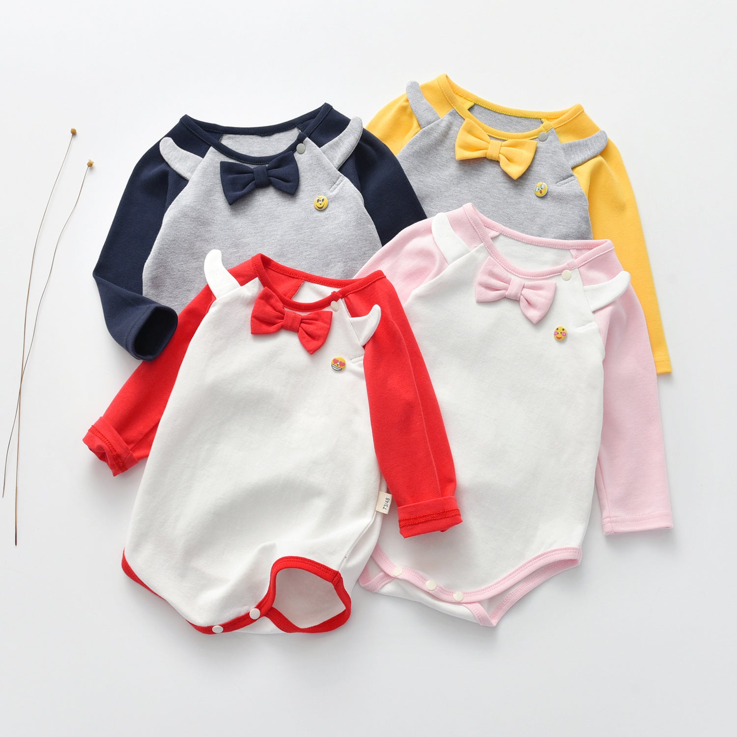 Baby 1pcs Bow Tie Patched Design Contrast Design Onesies Bodysuit-9