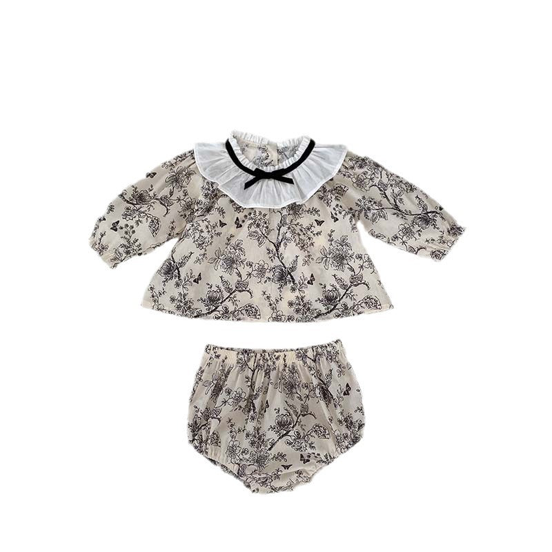 New Arrival For Spring: Floral Painting Pattern Top And Shorts Set-0