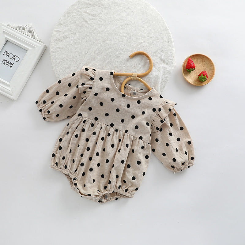 Baby Girl Polka Dot Pattern Little Flying Sleeve Loose Bodysuit-0