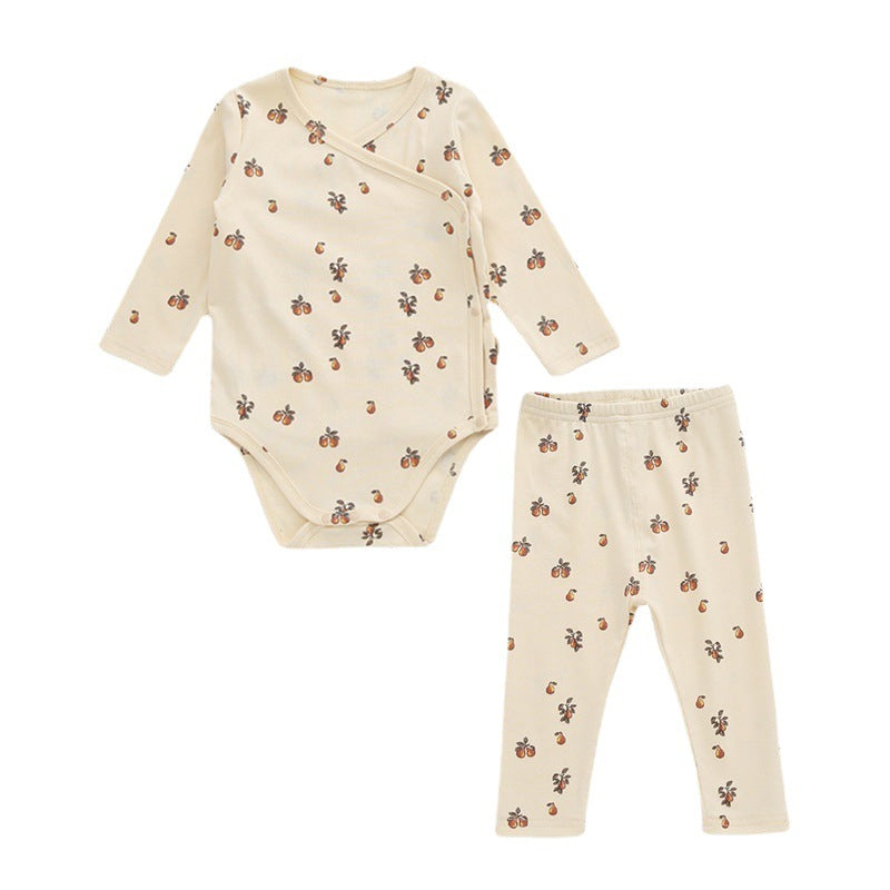 Baby Floral Print Pattern Side Buckle Design Cute Thin Style Air Conditional Clothes Sets-9