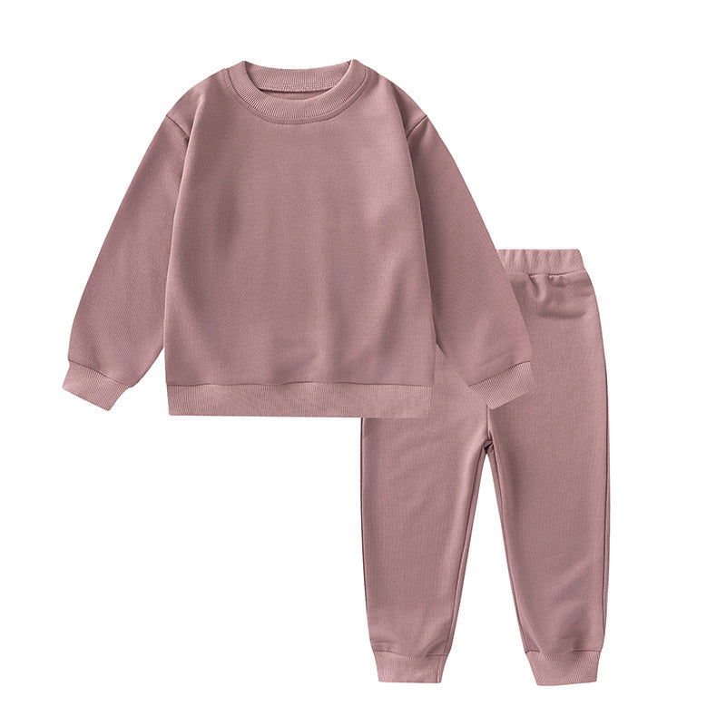 Unisex Baby And Kids Solid Color Pullover Sweatshirt And Pants Casual Sport Clothing Set-0