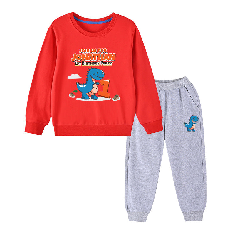 Baby Boy Cartoon Dinosaur Print Pattern Hoodie Combo Trousers Cotton 1 Pieces Sets-7